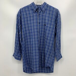 Faconnable Mens S Gingham Check Shirt Blue Plaid Cotton Long Sleeve Vintage